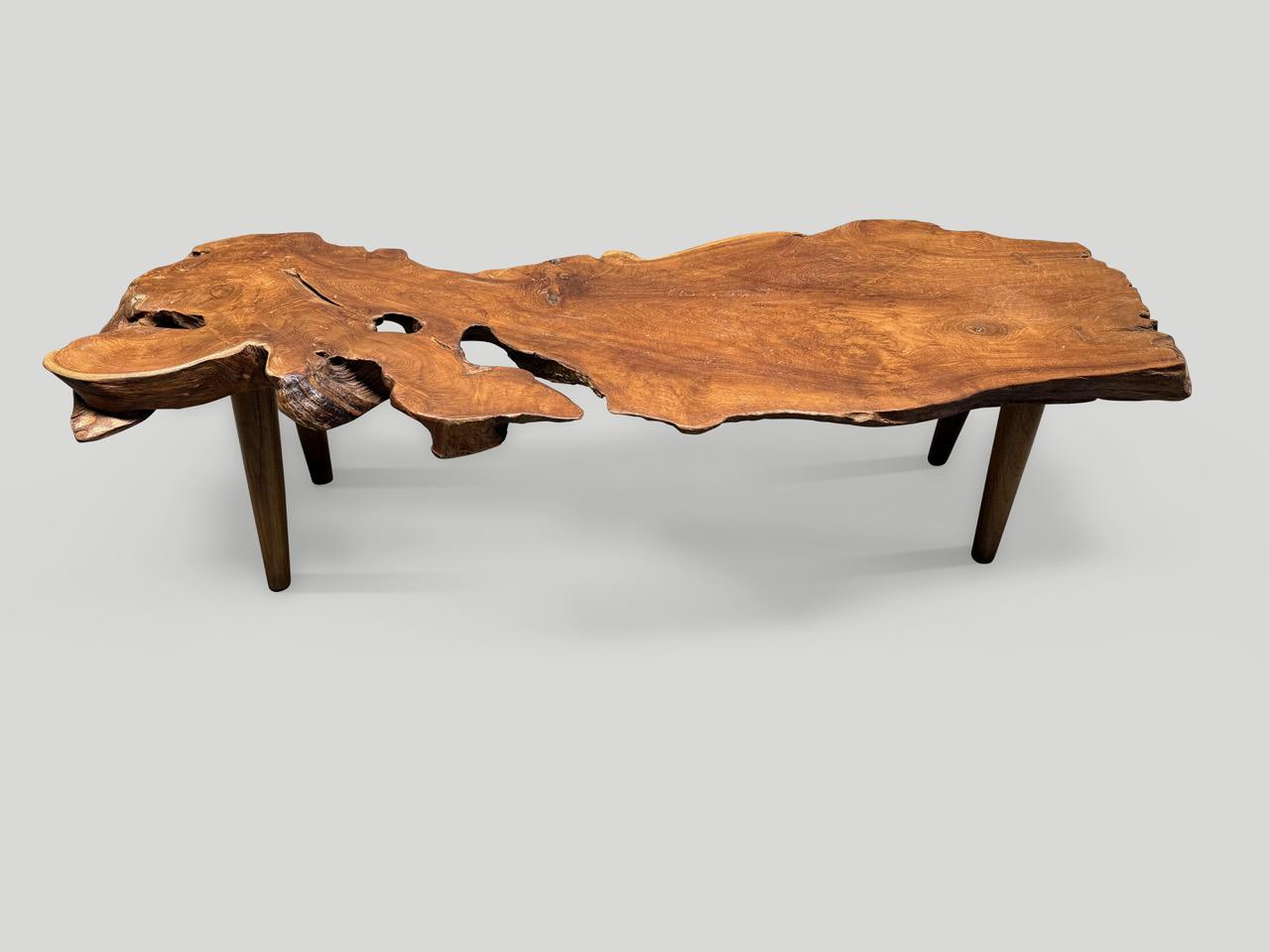 Organic Modern Andrianna Shamaris Sculptural Organic Teak Wood Coffee Table For Sale