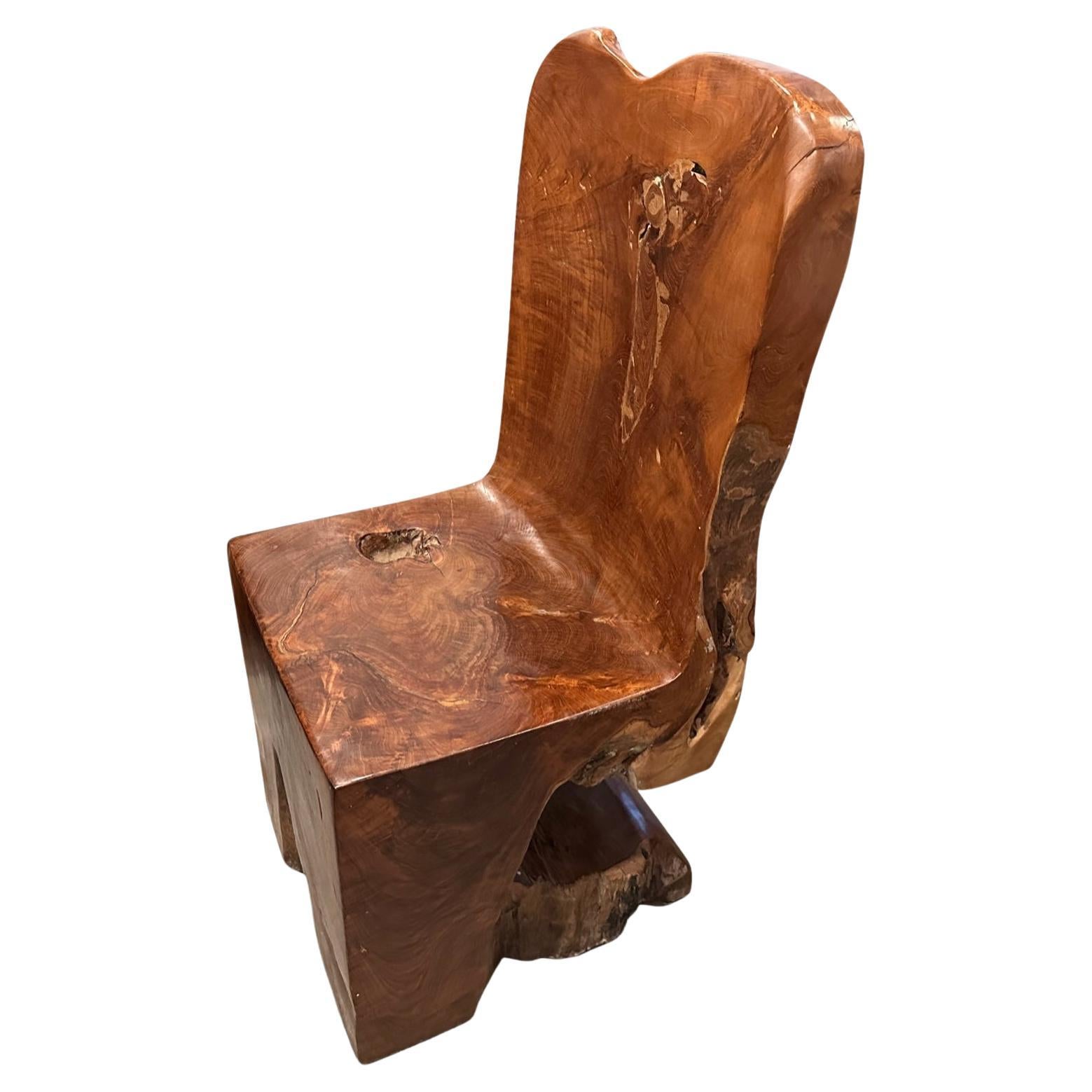 Chaise sculpturale en bois de teck Andrianna Shamaris