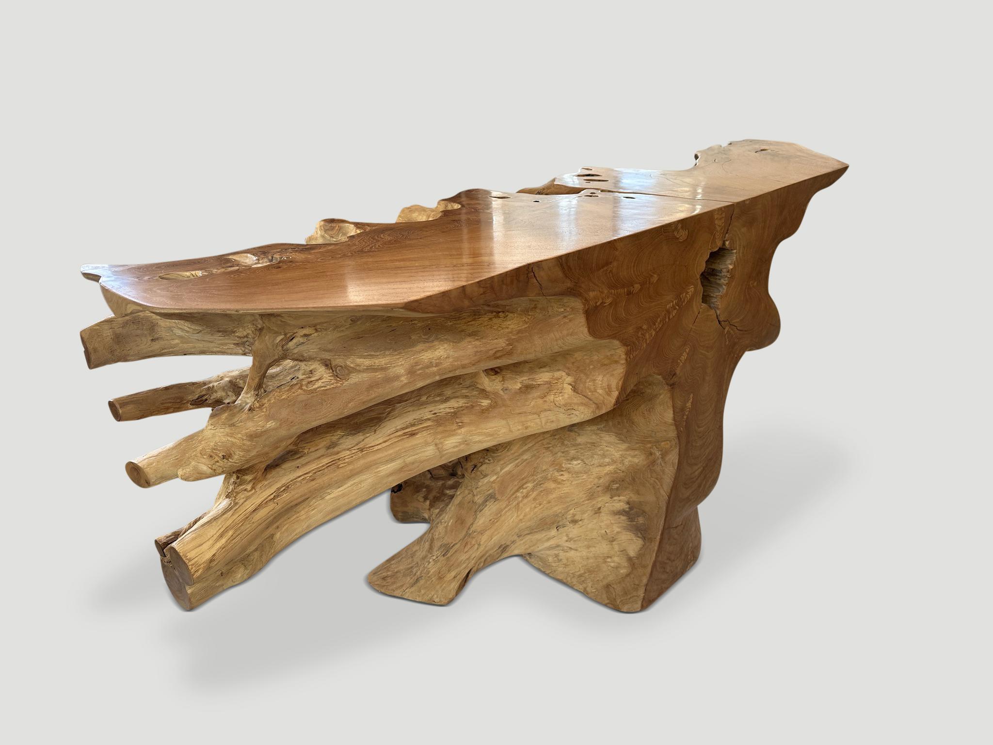 Organic Modern Andrianna Shamaris Sculptural Teak Wood Console Table For Sale