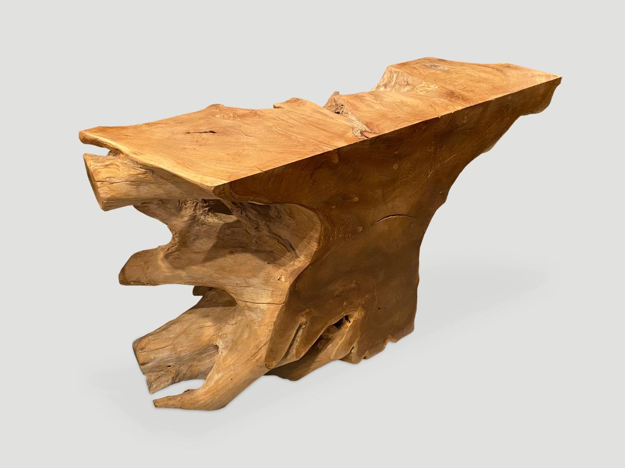 Contemporary Andrianna Shamaris Sculptural Teak Wood Console Table