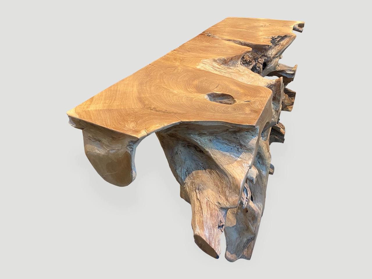 Andrianna Shamaris Sculptural Teak Wood Console Table 2