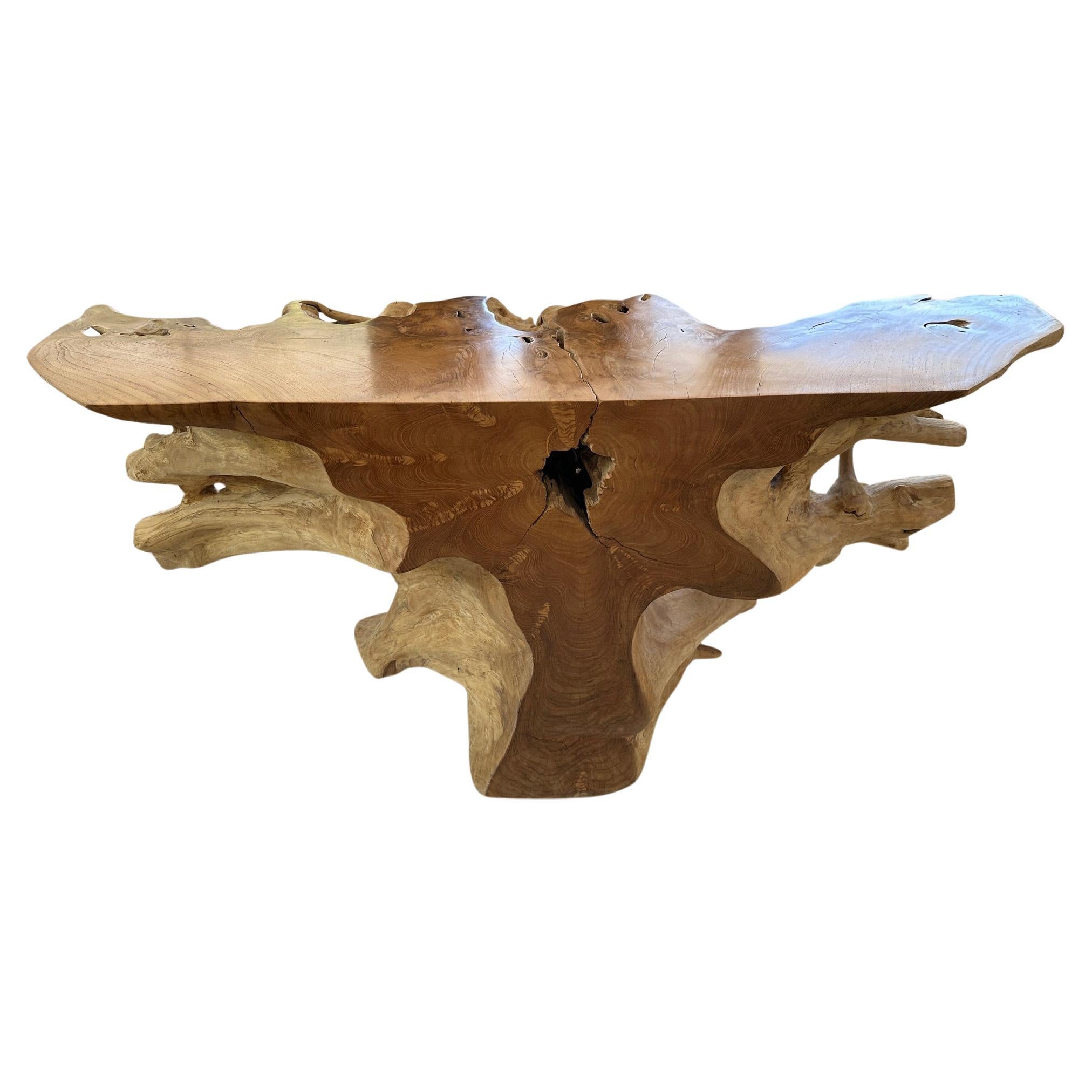 Andrianna Shamaris Sculptural Teak Wood Console Table For Sale