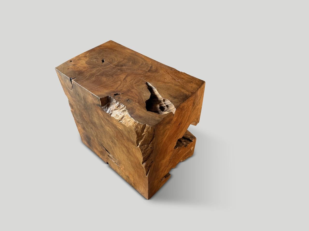A century old teak block is repurposed into this one of a kind side table or coffee table whilst respecting the natural organic wood. Polished with a natural oil revealing the beautiful wood grain. It’s all in the details.

This side table or coffee