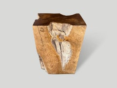 Andrianna Shamaris Teak Wood Side Table, Wabi-Sabi Design, 24.5" Tall