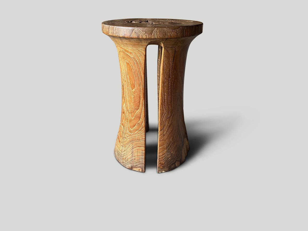 Minimalist Andrianna Shamaris Sculptural Teak Wood Side Table or Pedestal For Sale