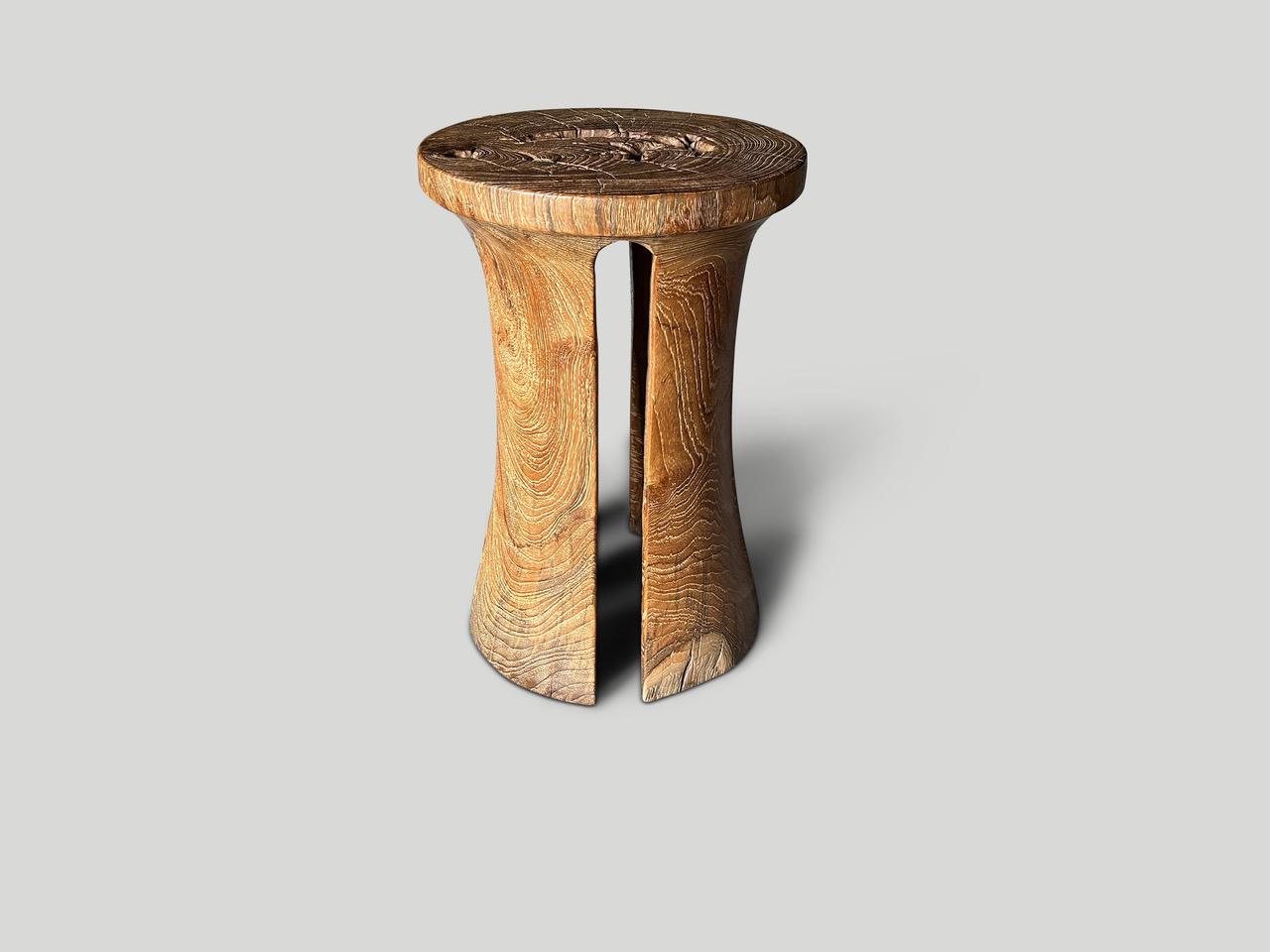 Andrianna Shamaris Sculptural Teak Wood Side Table or Pedestal In Excellent Condition For Sale In New York, NY