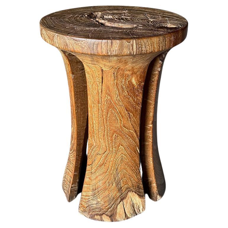 Andrianna Shamaris Sculptural Teak Wood Side Table or Pedestal For Sale