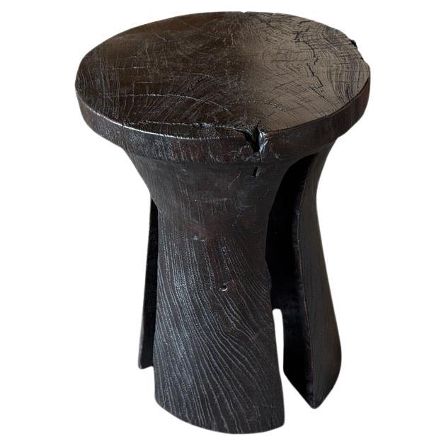 Andrianna Shamaris Sculptural Teak Wood Side Table Or Pedestal For Sale