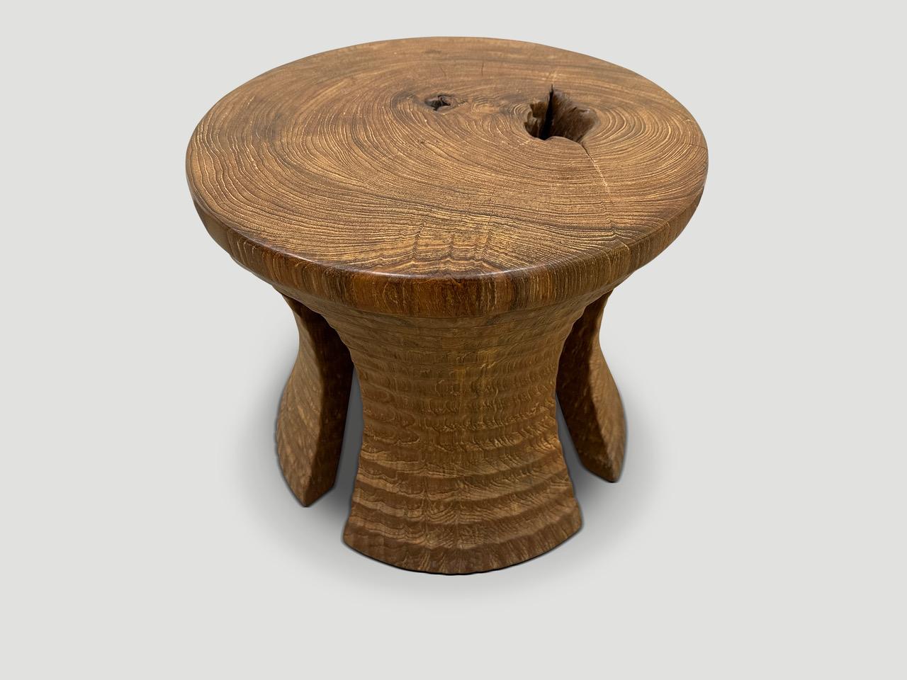 Mid-Century Modern Andrianna Shamaris Sculptural Teak Wood Side Table or Stool For Sale