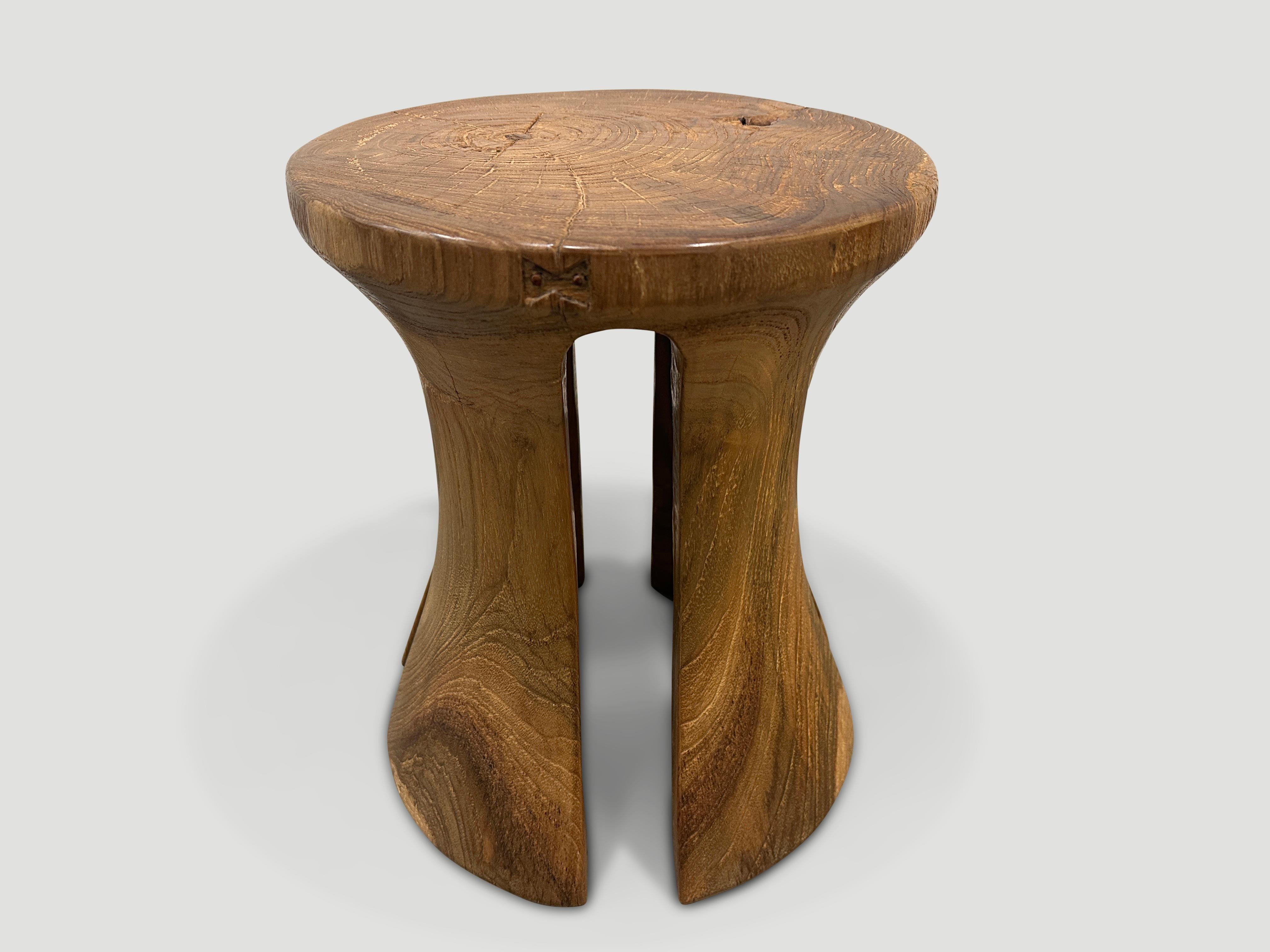 Mid-Century Modern Andrianna Shamaris Sculptural Teak Wood Side Table or Stool For Sale