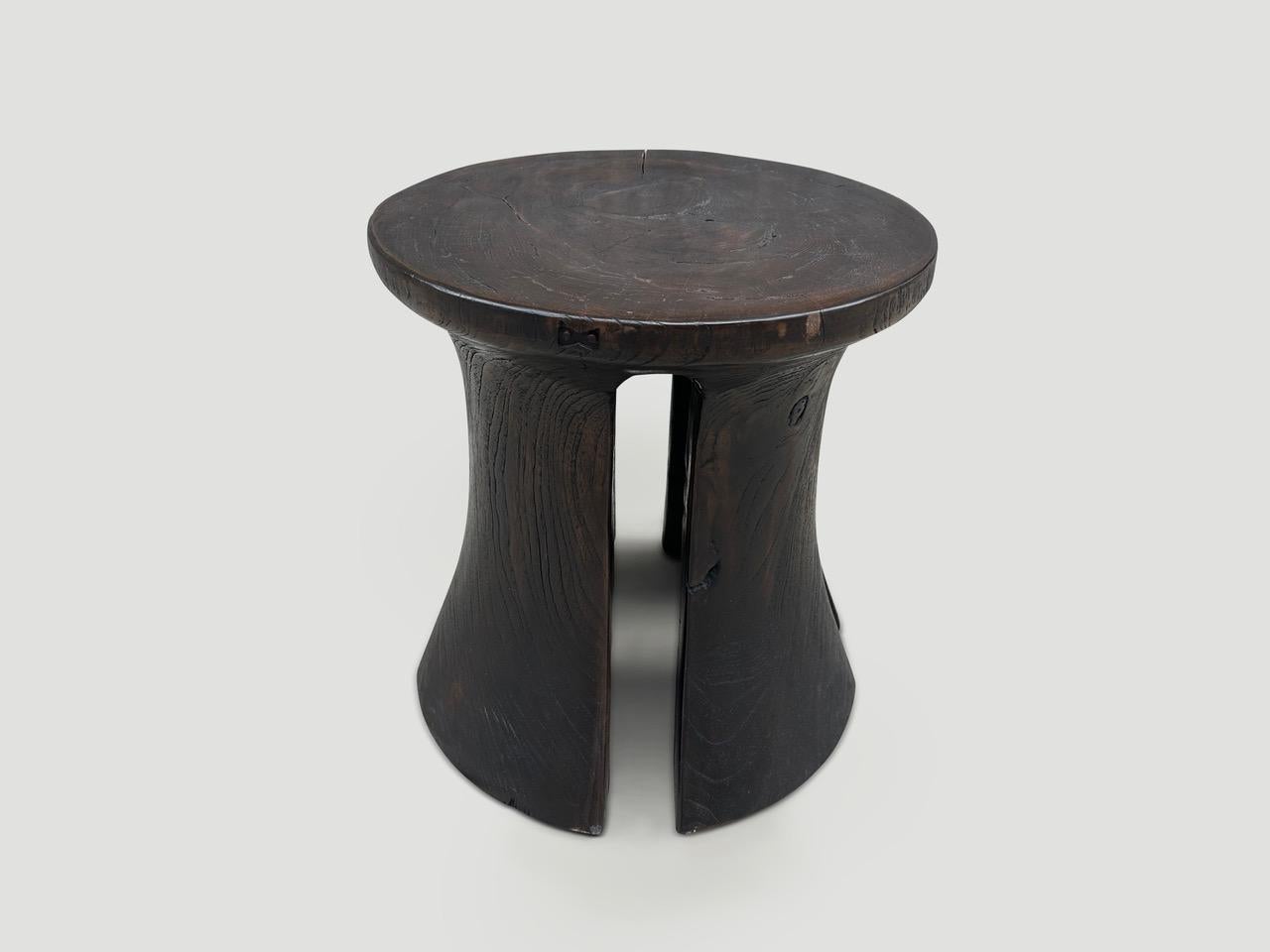 Mid-Century Modern Andrianna Shamaris Sculptural Teak Wood Side Table or Stool 