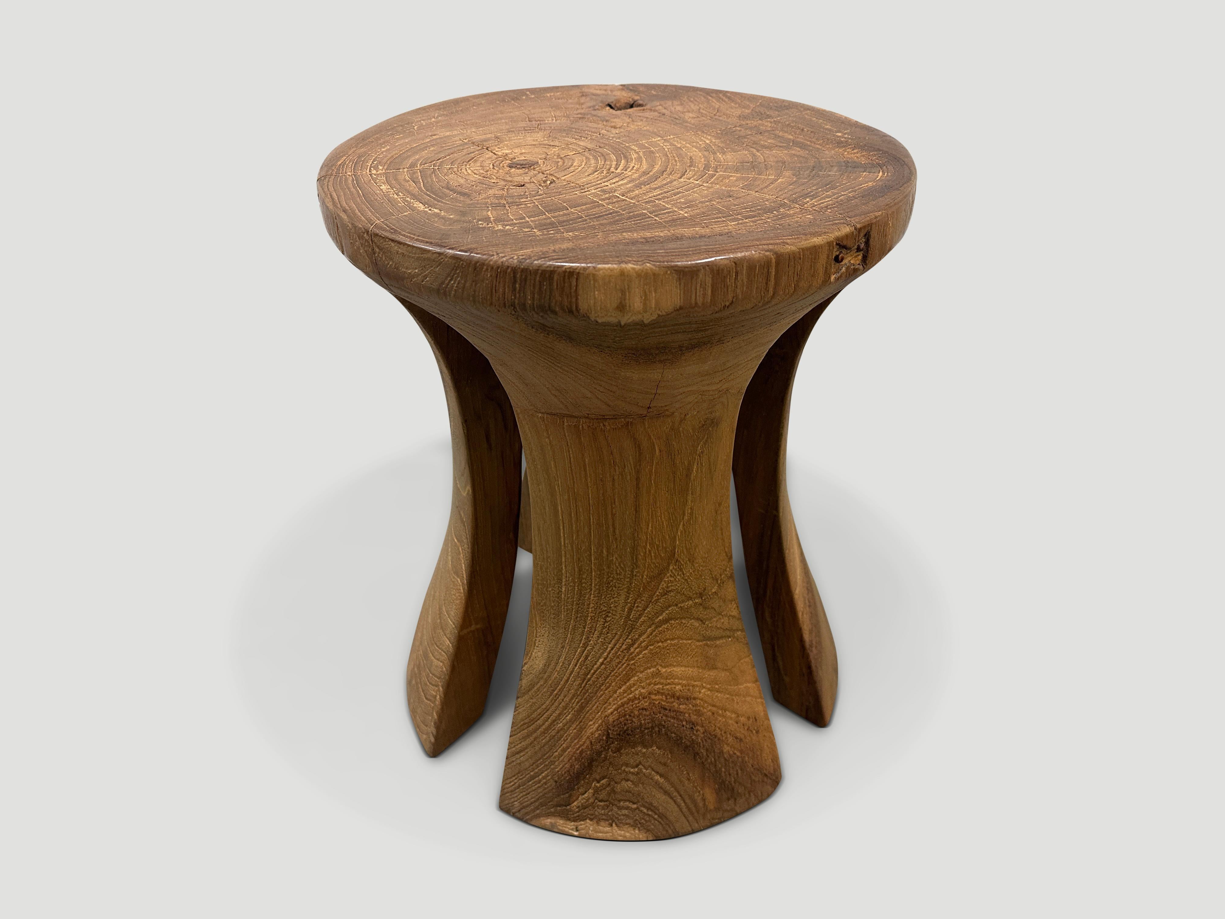 Andrianna Shamaris Sculptural Teak Wood Side Table or Stool In Excellent Condition For Sale In New York, NY