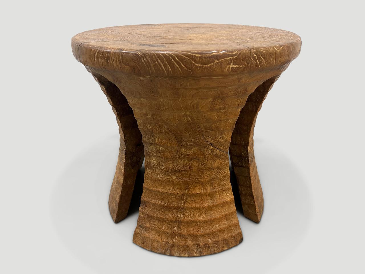 Andrianna Shamaris Sculptural Teak Wood Side Table or Stool In Excellent Condition For Sale In New York, NY