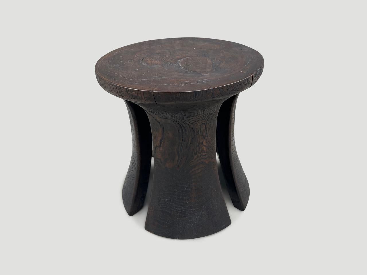 Andrianna Shamaris Sculptural Teak Wood Side Table or Stool  In Excellent Condition For Sale In New York, NY
