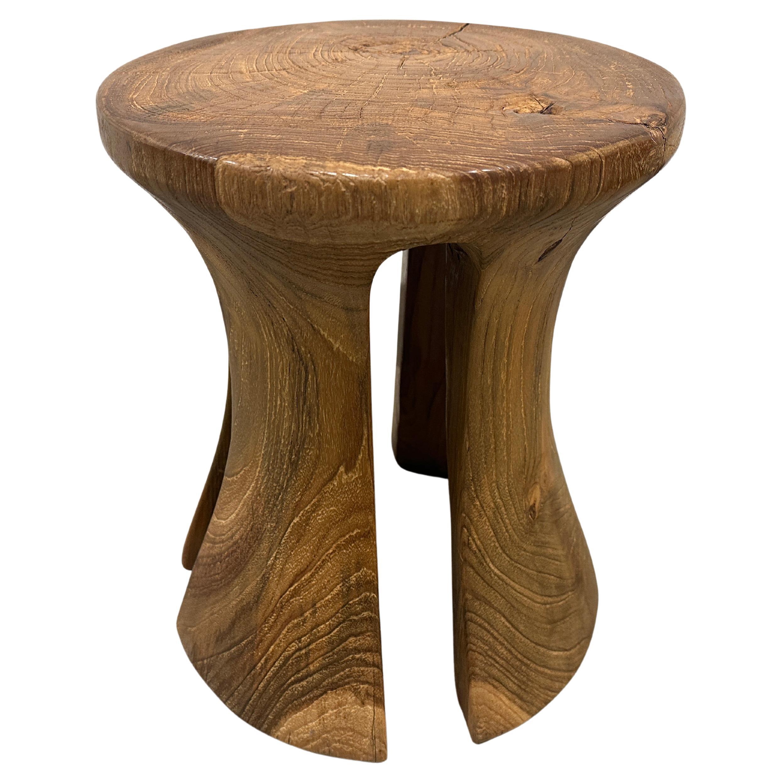 Andrianna Shamaris Sculptural Teak Wood Side Table or Stool For Sale