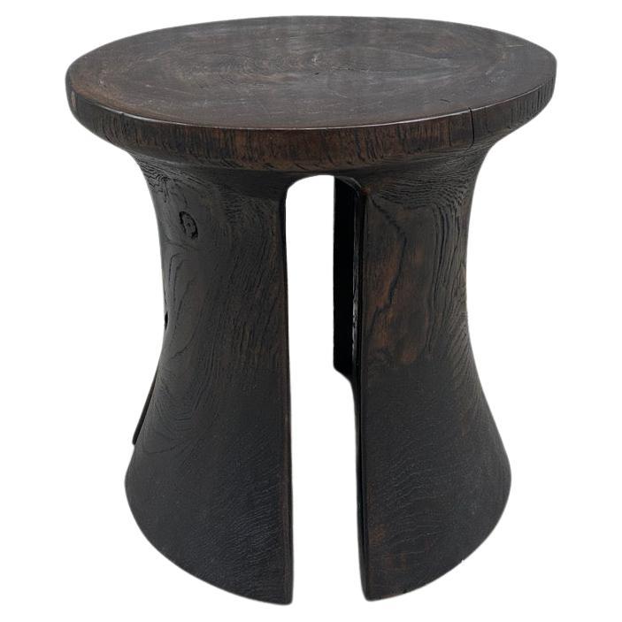 Andrianna Shamaris Sculptural Teak Wood Side Table or Stool  For Sale