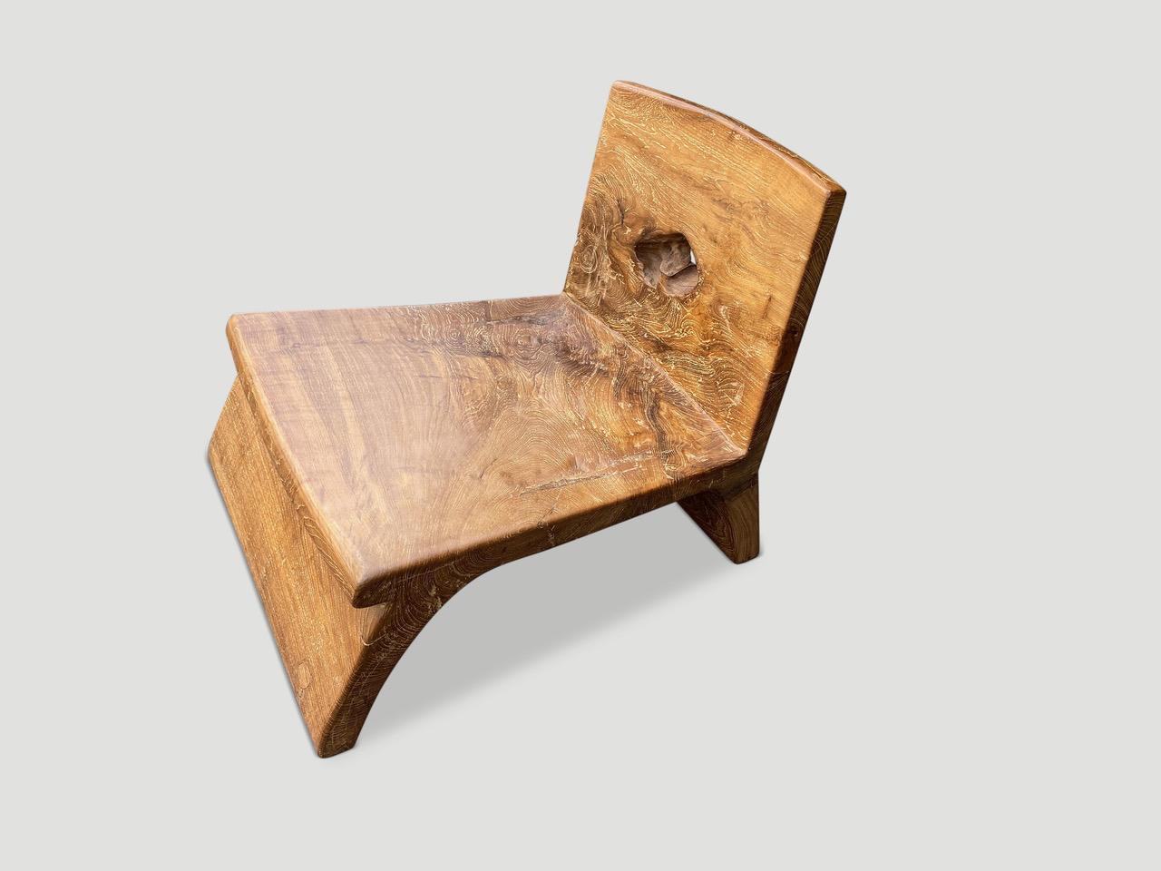 Andrianna Shamaris Sculptural Teak Wood Spa Chair In Excellent Condition For Sale In New York, NY