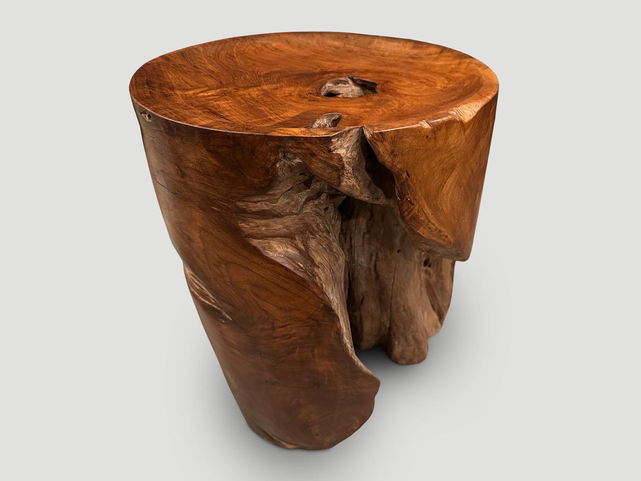 Organique Table d'appoint sculpturale à plateau en bois de teck Andrianna Shamaris en vente