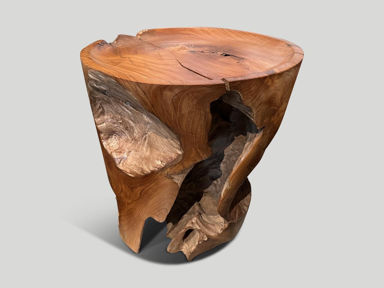 Organic Modern Andrianna Shamaris Sculptural Teak Wood Tray Side Table For Sale