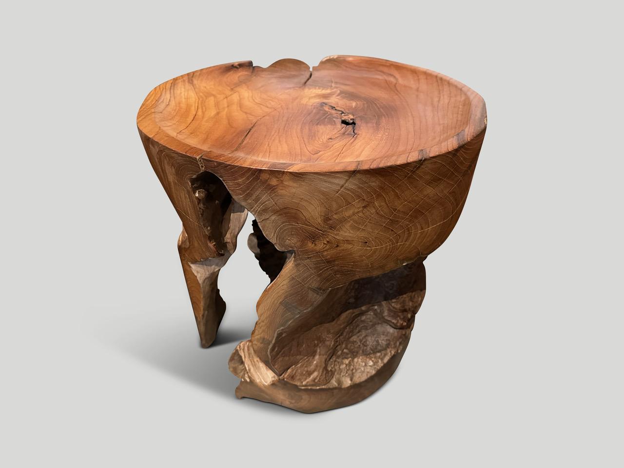 Andrianna Shamaris Sculptural Teak Wood Tray Side Table In Excellent Condition For Sale In New York, NY