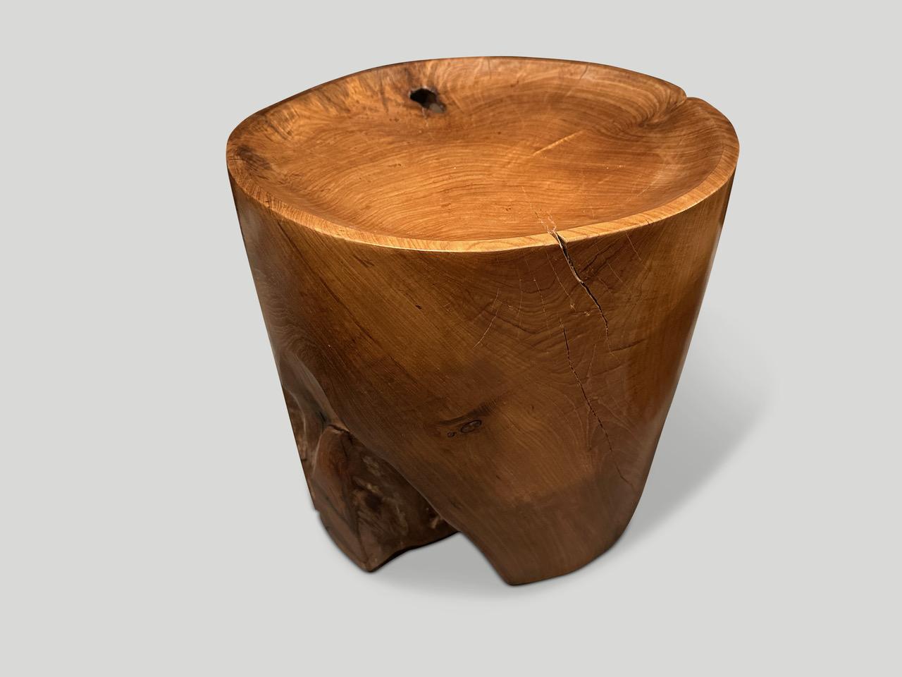 Andrianna Shamaris Sculptural Teak Wood Tray Side Table In Excellent Condition For Sale In New York, NY