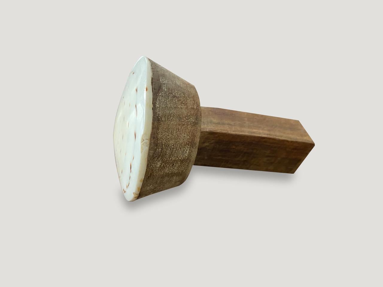Organic Modern Andrianna Shamaris Shell and Teak Wood Door Knob For Sale