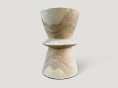 Andrianna Shamaris Teak Wood Side Table with Shell Inlay, 12" Diameter