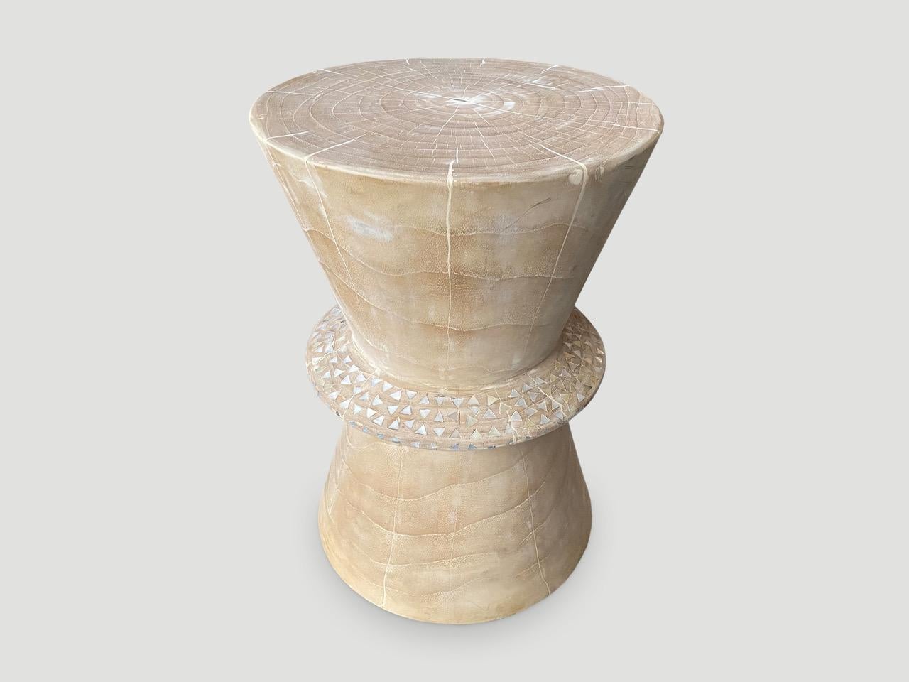 Organic Modern Andrianna Shamaris Shell and Teak Wood Side Table For Sale