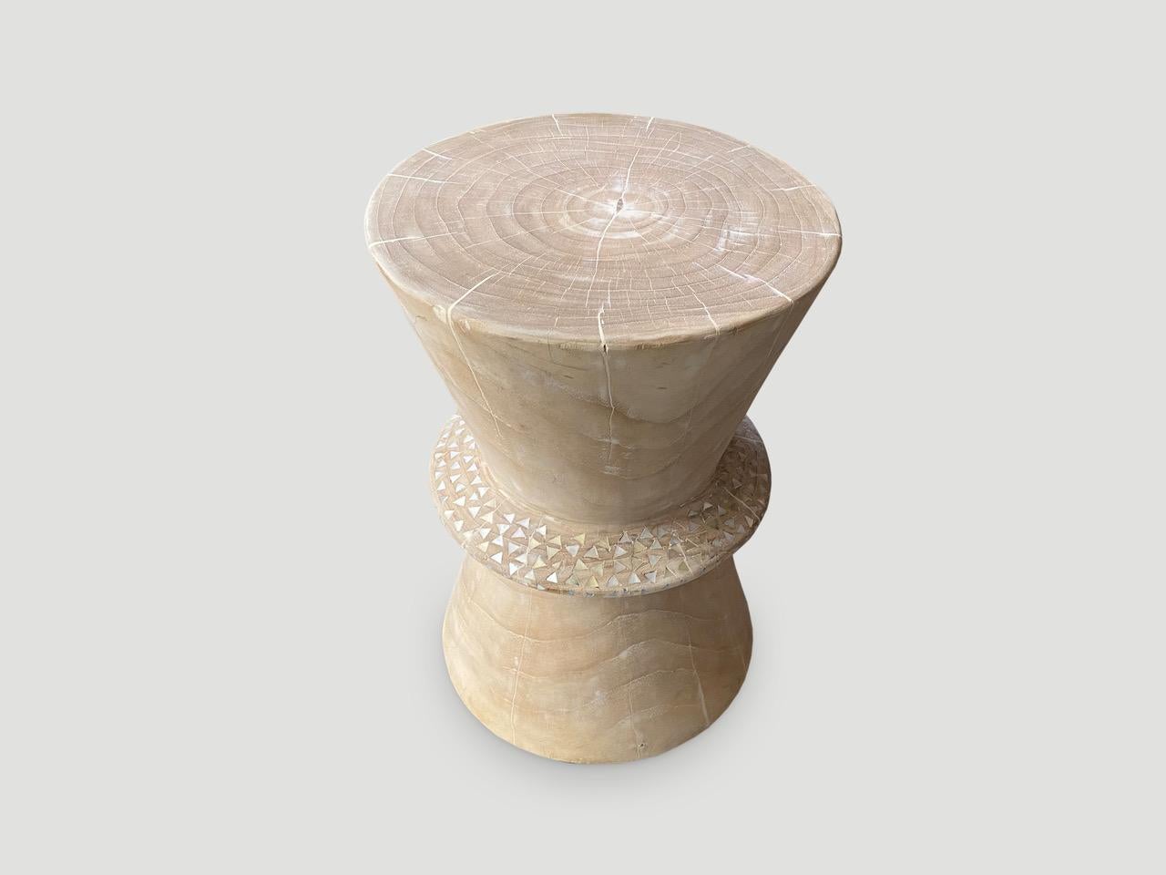 Contemporary Andrianna Shamaris Shell and Teak Wood Side Table For Sale