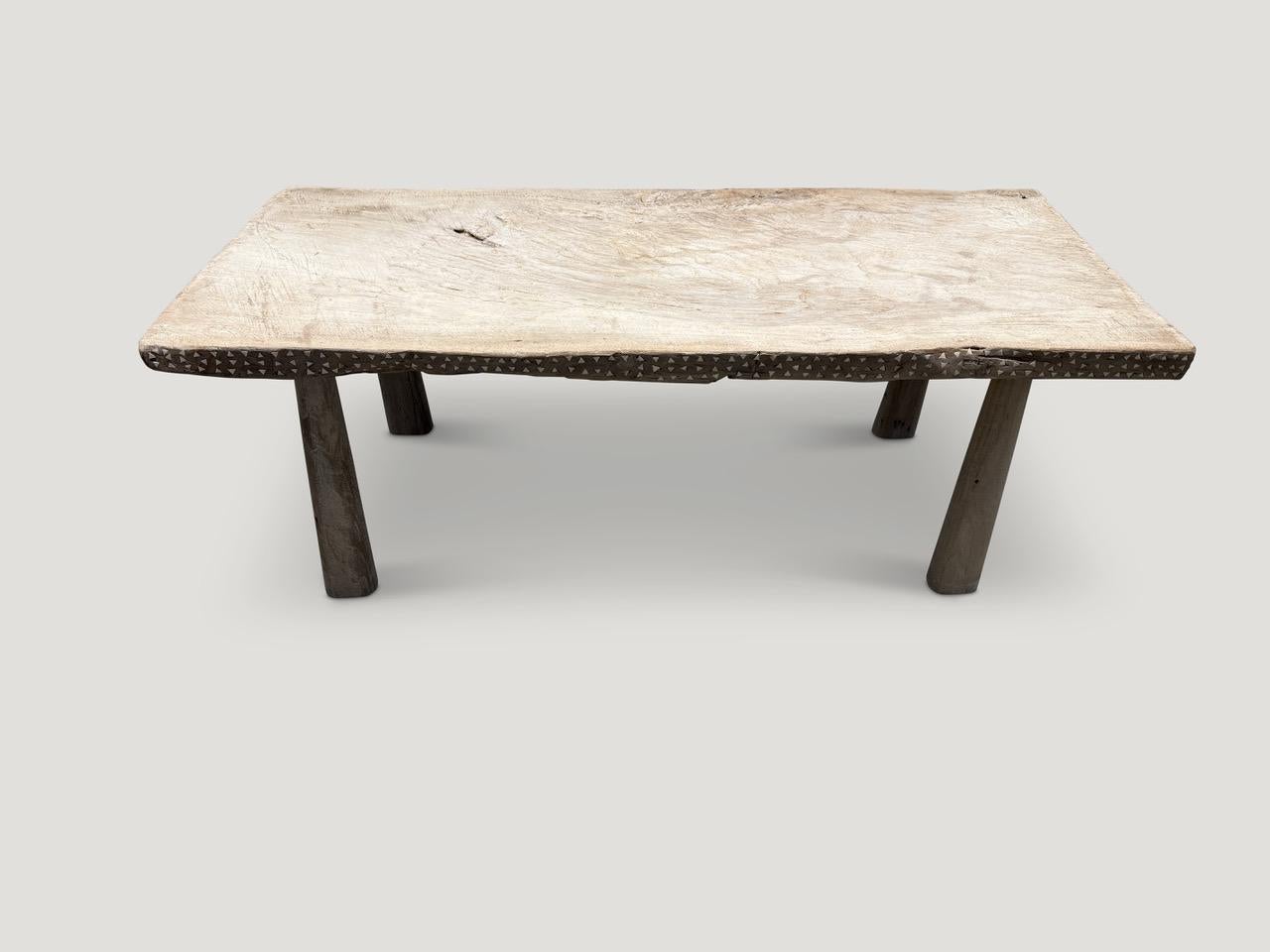 Organic Modern Andrianna Shamaris Shell Inlaid Teak Wood Coffee Table For Sale