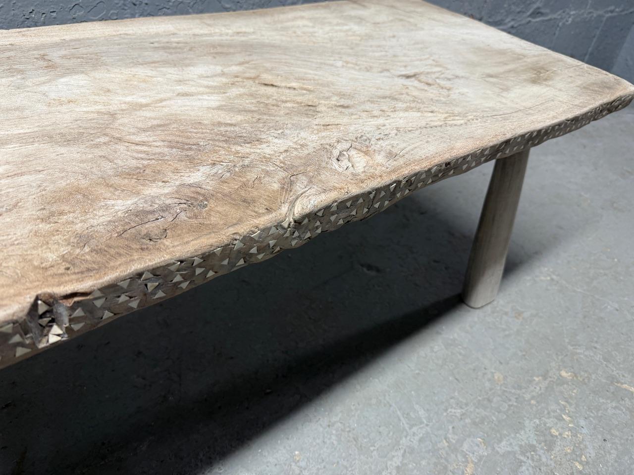Andrianna Shamaris Shell Inlaid Teak Wood Coffee Table For Sale 3