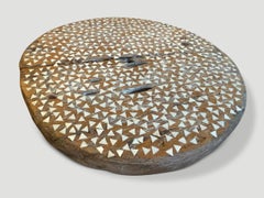 Andrianna Shamaris Shell Inlaid Wheel in Teak Wood, Organic Modern