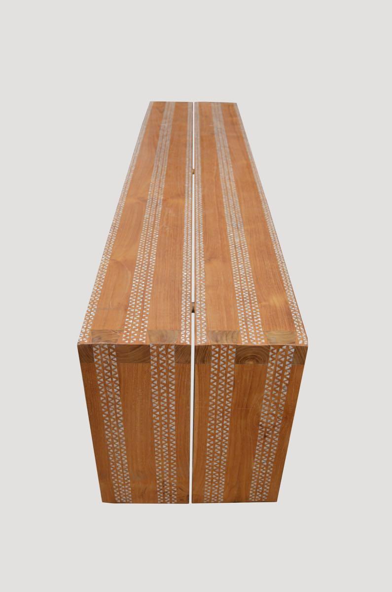 Andrianna Shamaris Shell Inlay and Teak Wood Bench In Excellent Condition For Sale In New York, NY