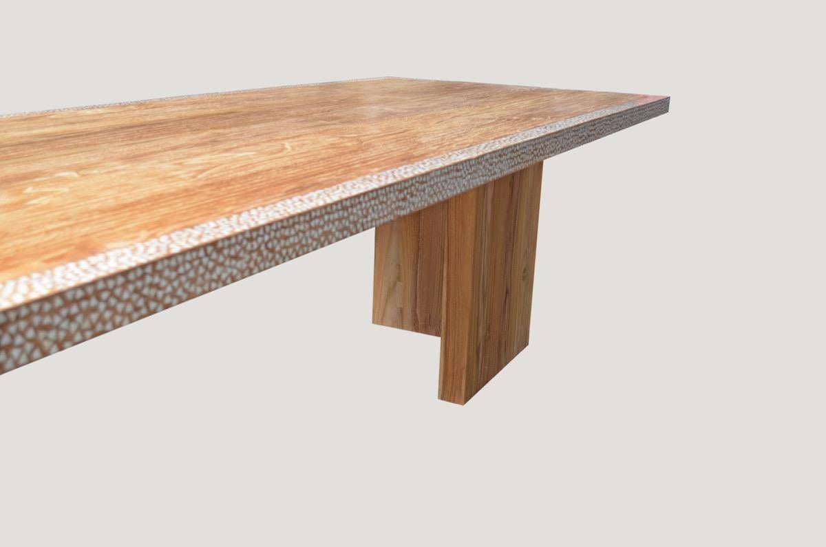 Andrianna Shamaris Shell Inlay Teak Wood Dining Table In Excellent Condition For Sale In New York, NY