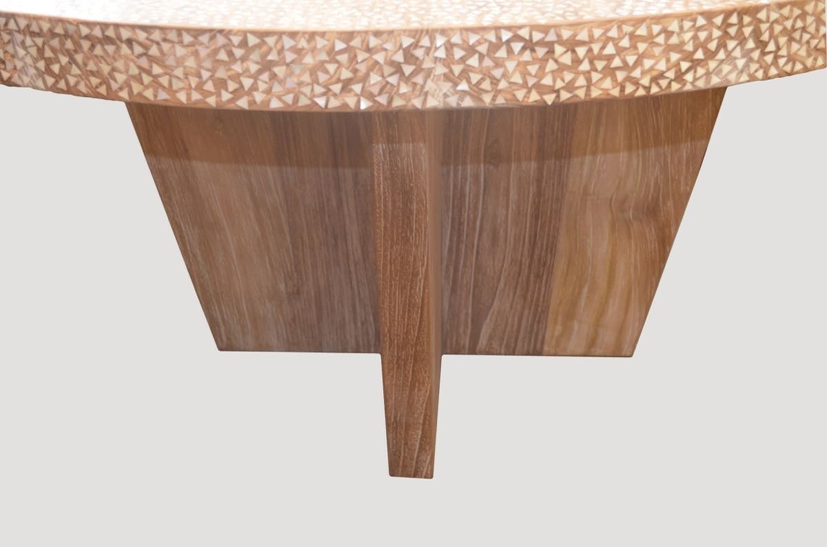 Andrianna Shamaris Shell Inlay Teak Wood Dining Table In Excellent Condition For Sale In New York, NY