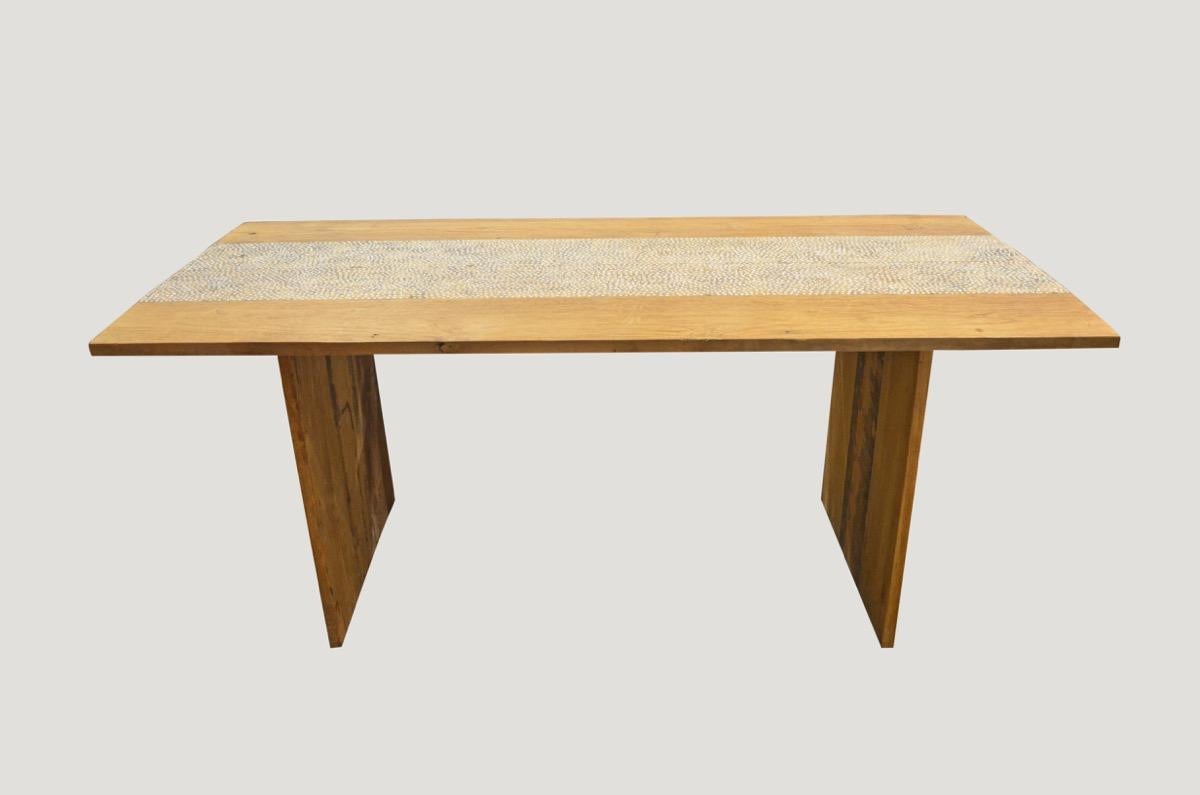 Unknown Andrianna Shamaris Shell Inlay Teak Wood Dining Table For Sale