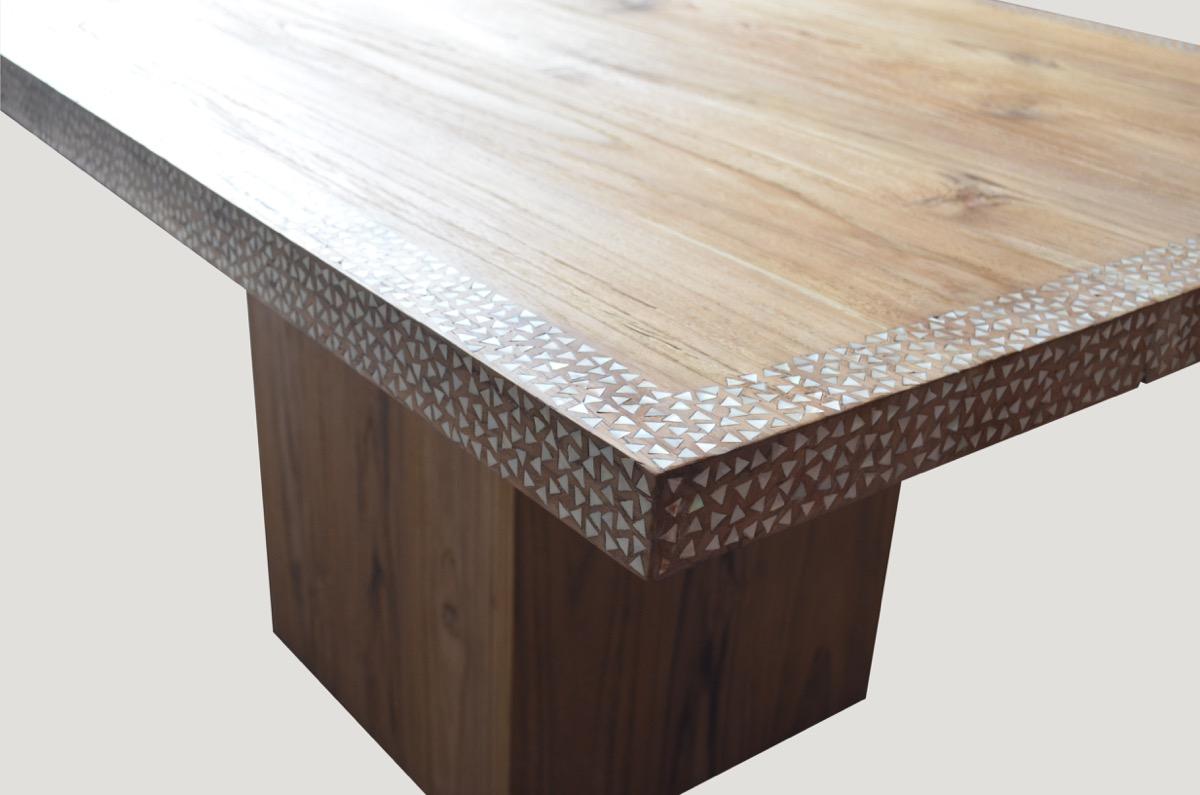 Contemporary Andrianna Shamaris Shell Inlay Teak Wood Dining Table For Sale