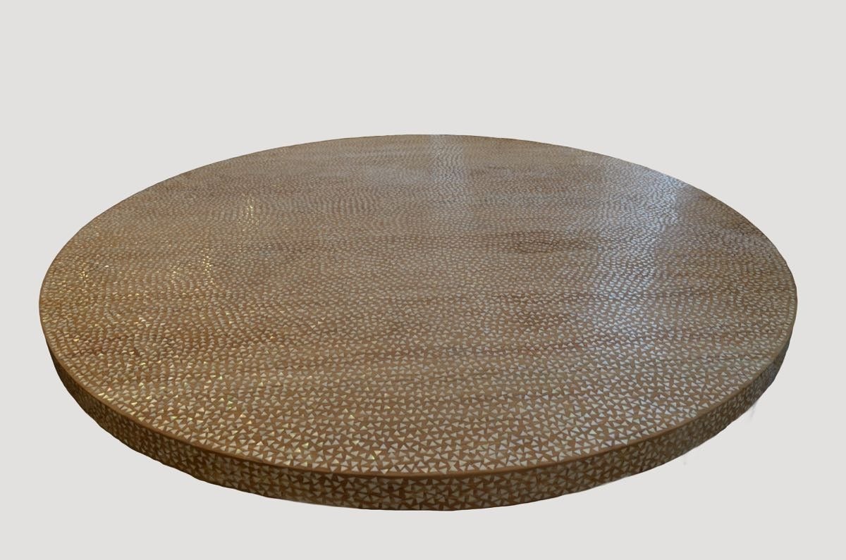 Contemporary Andrianna Shamaris Impressive Shell Inlay Teak Wood Dining Table For Sale