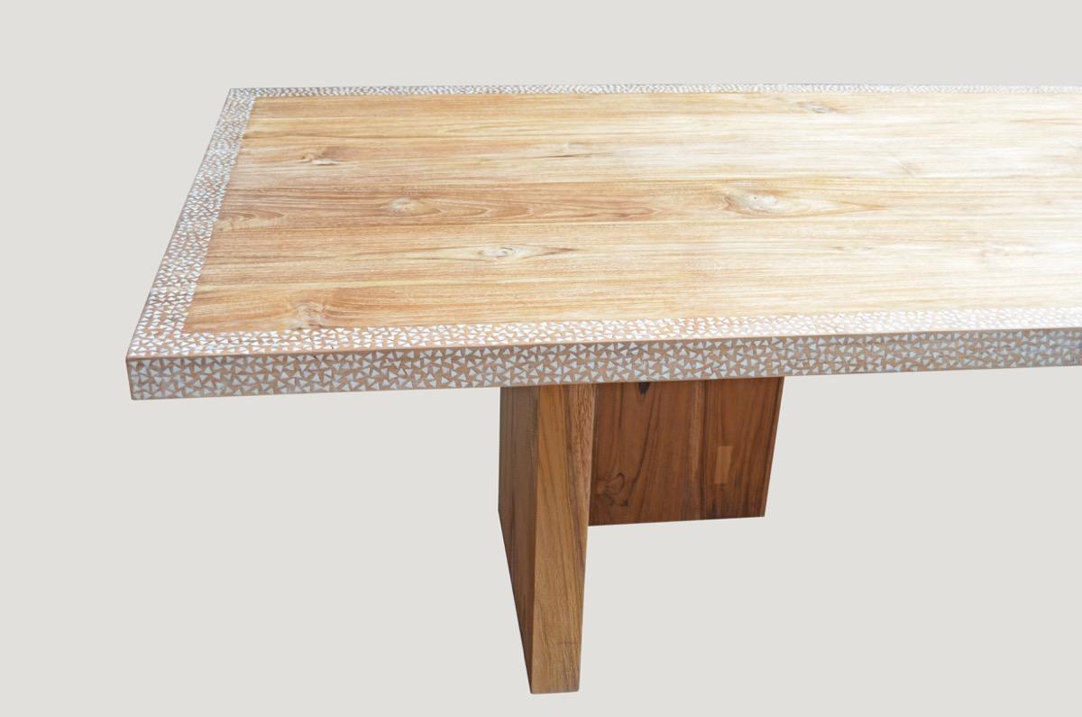 Andrianna Shamaris Shell Inlay Teak Wood Dining Table For Sale 1