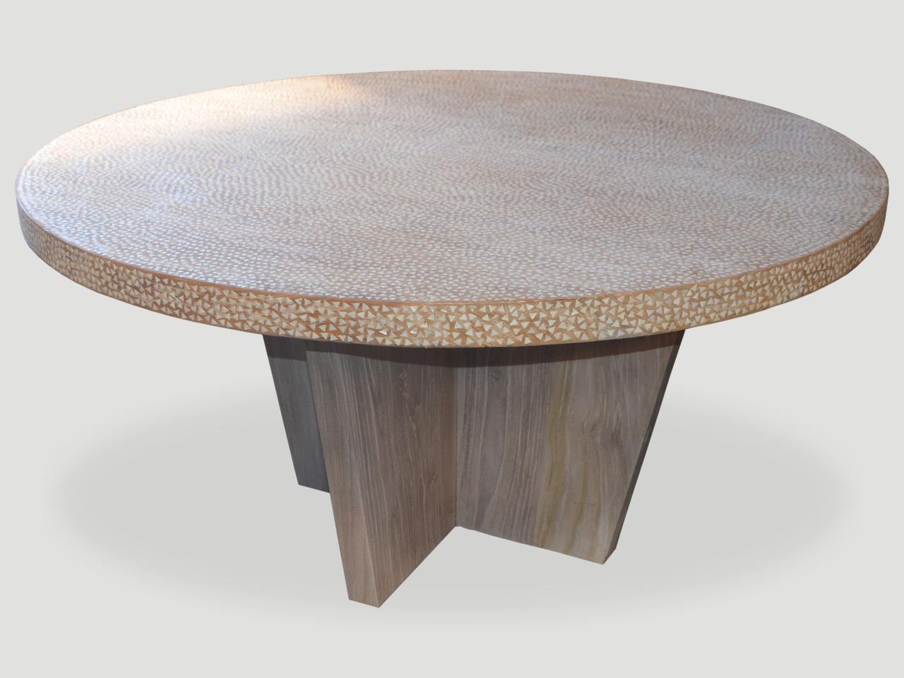 Contemporary Andrianna Shamaris Shell Inlay Teak Wood Dining Table