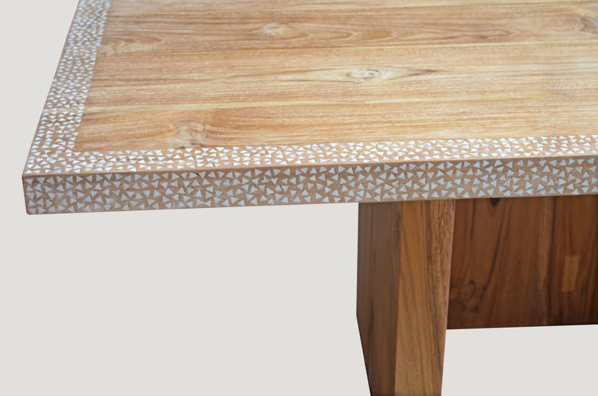 Andrianna Shamaris Shell Inlay Teak Wood Dining Table For Sale 2