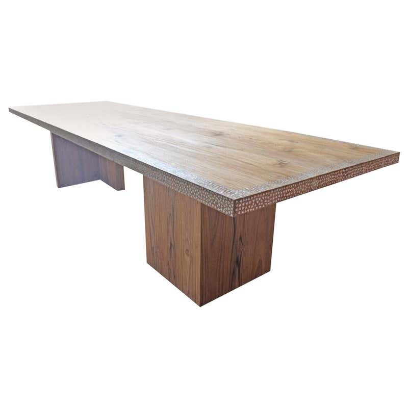 Andrianna Shamaris Shell Inlay Teak Wood Dining Table For Sale at 1stDibs