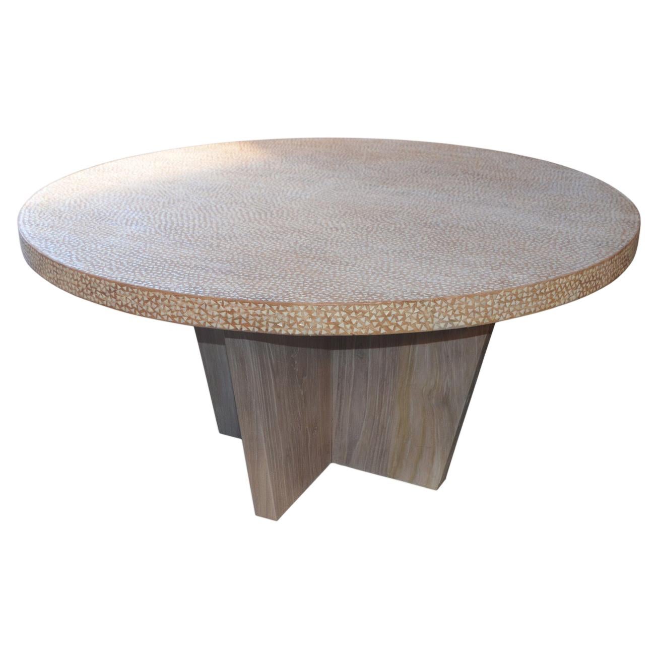 Andrianna Shamaris Shell Inlay Teak Wood Dining Table For Sale