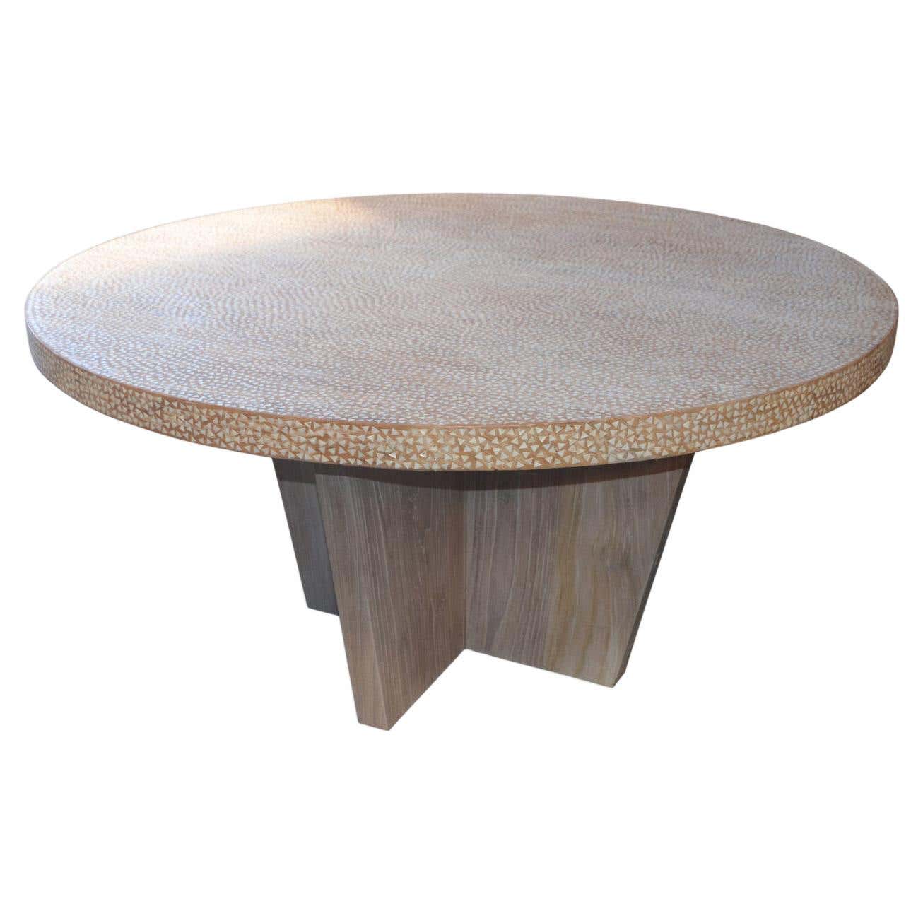 Andrianna Shamaris Shell Inlay Teak Wood Dining Table For Sale at 1stDibs