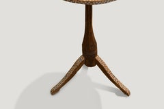Andrianna Shamaris Shell Inlay Teak Wood Side Table