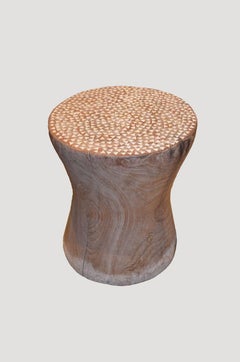 Andrianna Shamaris Shell Inlay Teak Wood Side Table