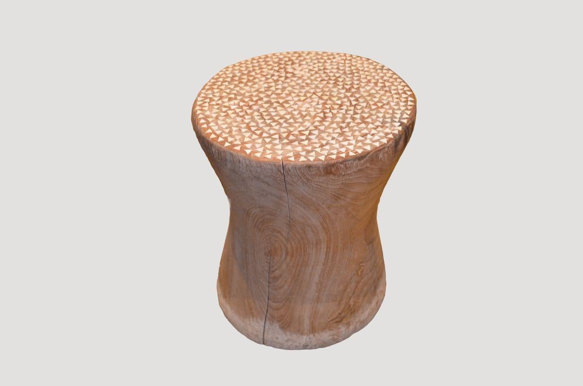 Organic Modern Andrianna Shamaris Shell Inlay Teak Wood Side Table