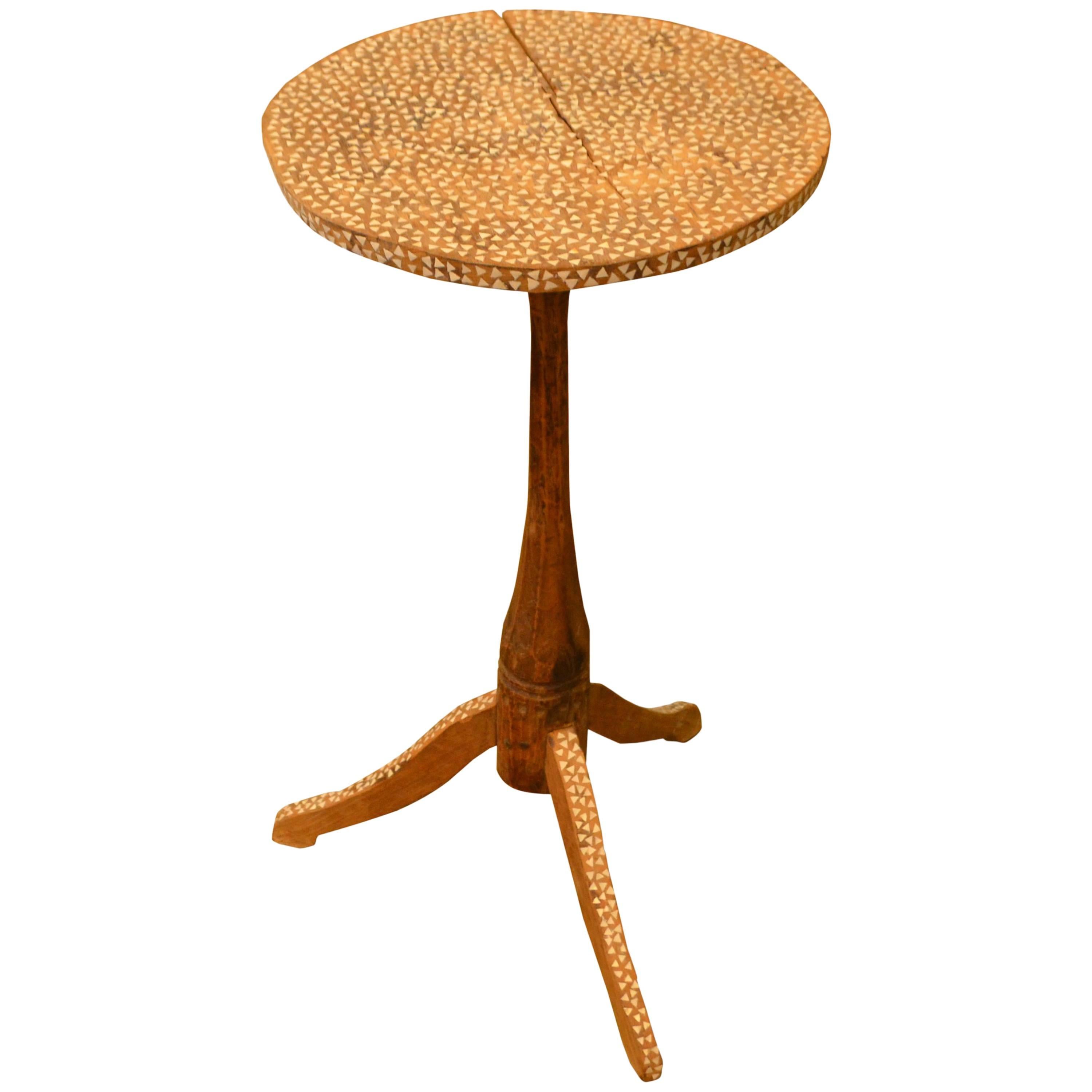 Andrianna Shamaris HandCarved Antique Teak Wood Side Table For Sale at