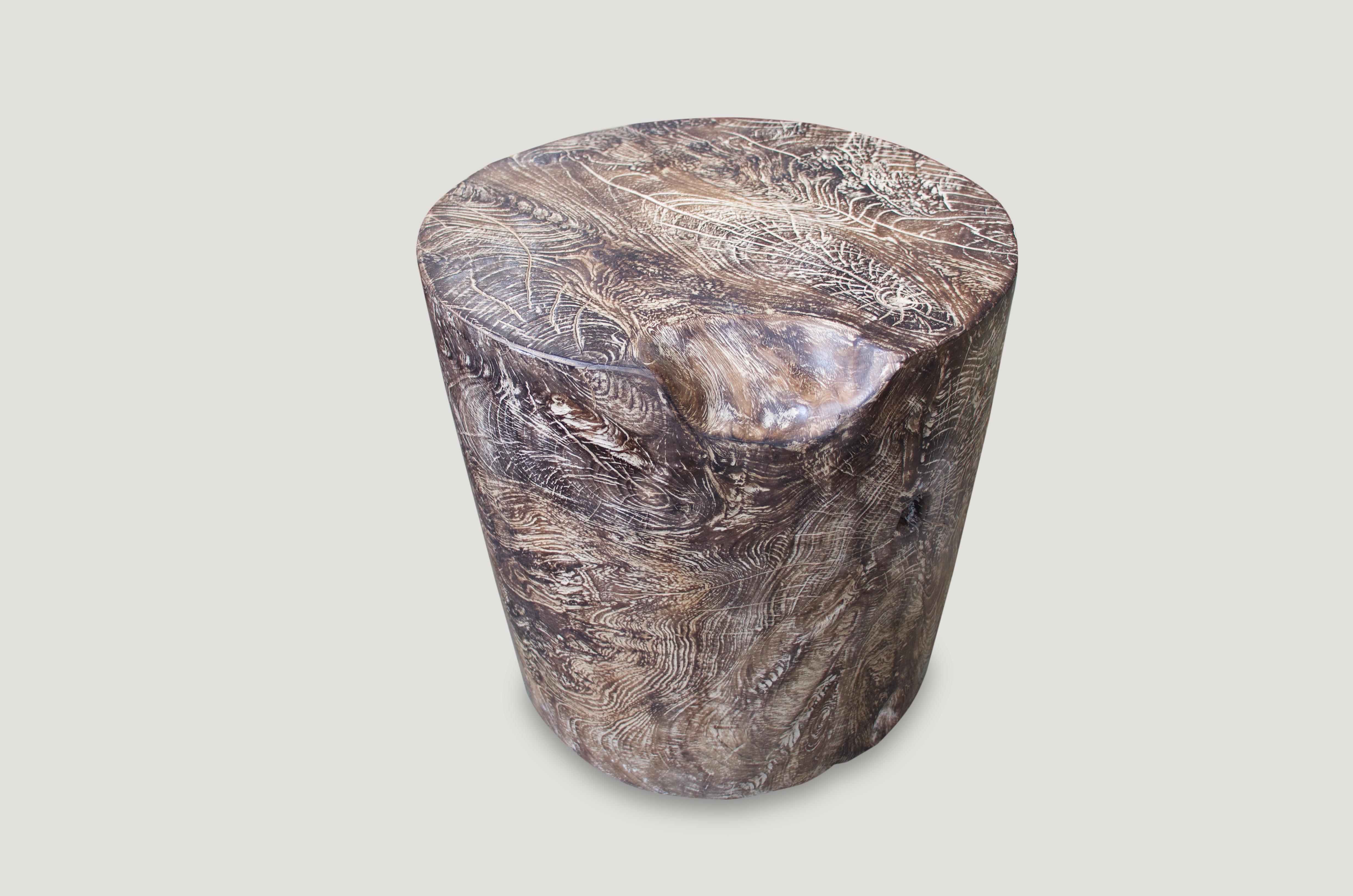 Reclaimed teak wood side table carved from a single reclaimed aged teak root. Charred one time with an added cerused finish. A perfect combination of modern and organic.

Andrianna Shamaris. The Leader In Modern Organic Design.