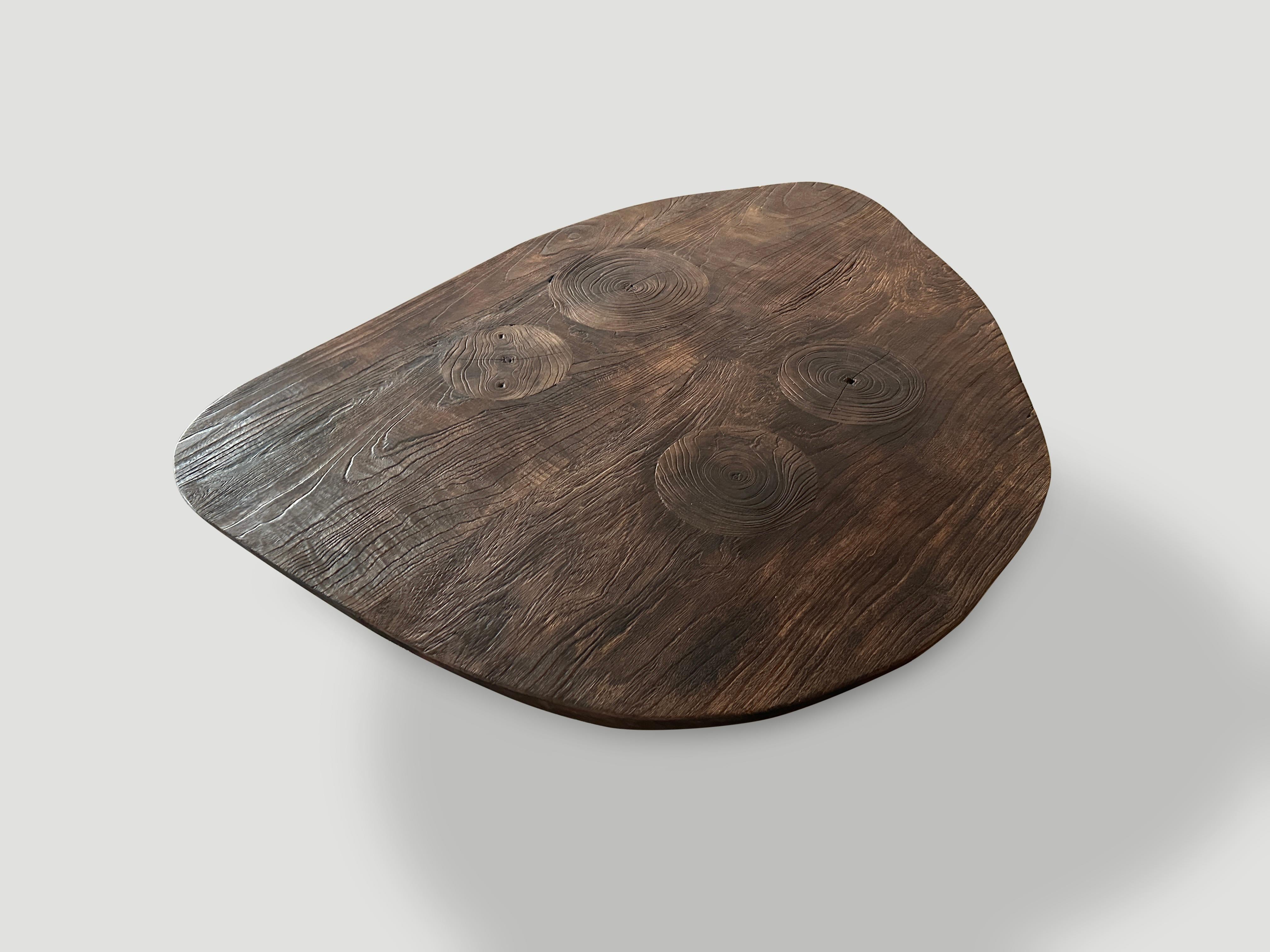 Organic Modern Andrianna Shamaris Single Charred Minimalist Teak Wood Coffee Table For Sale